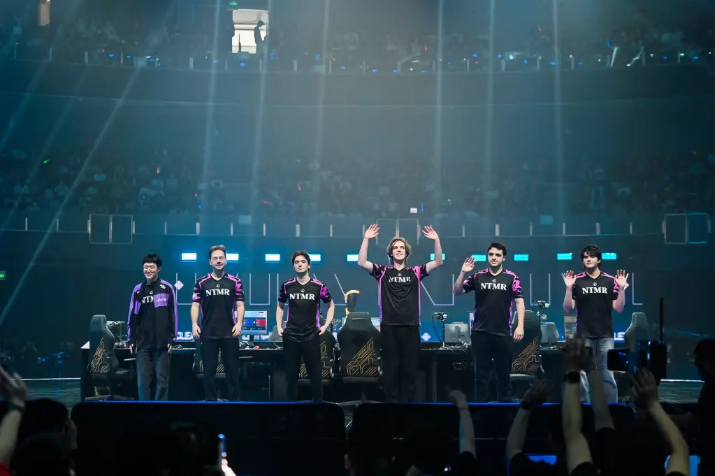 NTMR's Overwatch roster on the main stage greeting the crowd at OWCS Champions Clash